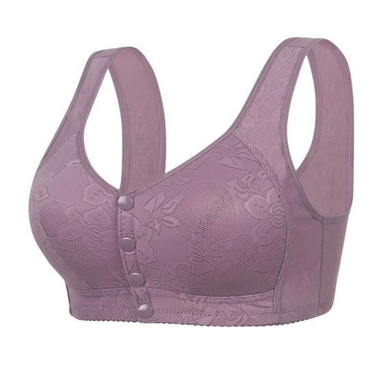 Nhthy Daisy Bras for Older Women Front Closure No Underwire Full Coverage Everyday Bras Comfort Breathable Cotton Bralette Purple L(40/90)