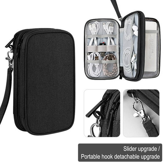 Nhthy Digital Accessories Storage Bag, Multi-layer Protective Sleeve for Gadgets, Hard Disk Power Bank Carrying Case, Cable Organizer with Comfortable Handle. Black