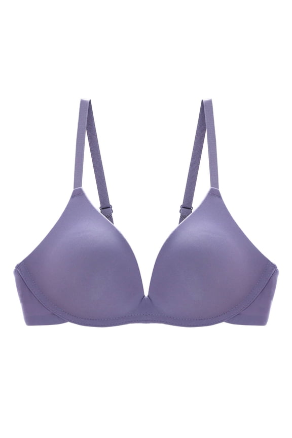 Elegant Simple Classic Bra Gathered Support Anti-Droop Fixed Adjustable Straps Solid Color Purple M