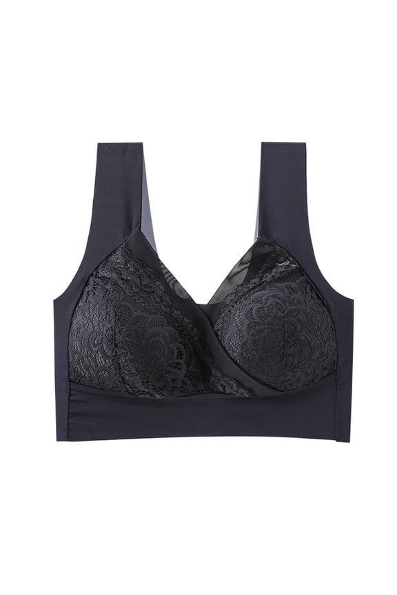 Emboadlie Rosy Lift Bra, Emboadlie Lift Bra, Plus Size Comfort Extra Elastic Wireless Support Lace Bra Black XXXXL