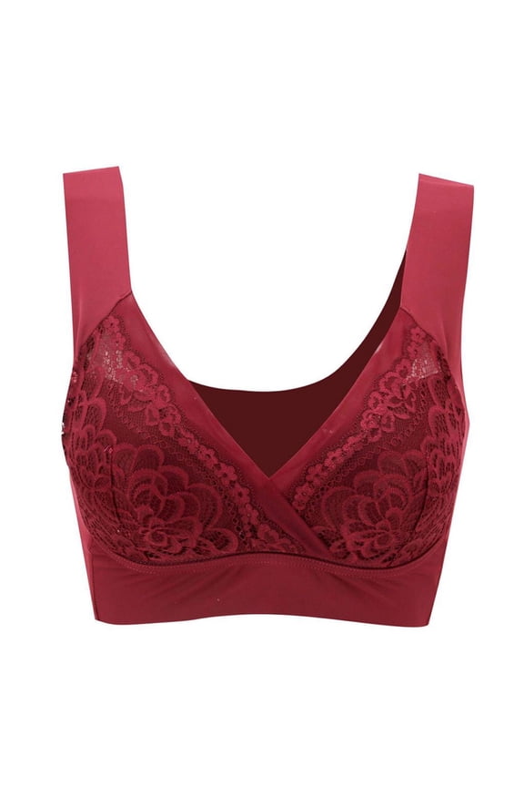 Emboadlie Rosy Lift Bra, Emboadlie Lift Bra, Plus Size Comfort Extra Elastic Wireless Support Lace Bra Red XXXXXL