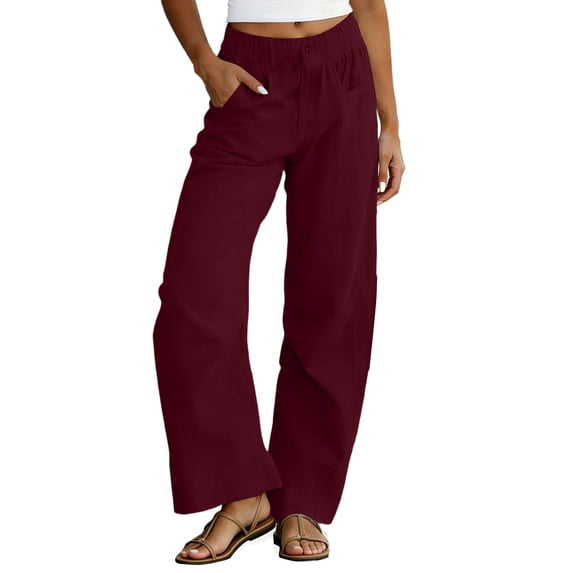 Nhthy Everyday Women’s Linen Casual Trousers, Simple Loose Straight ...