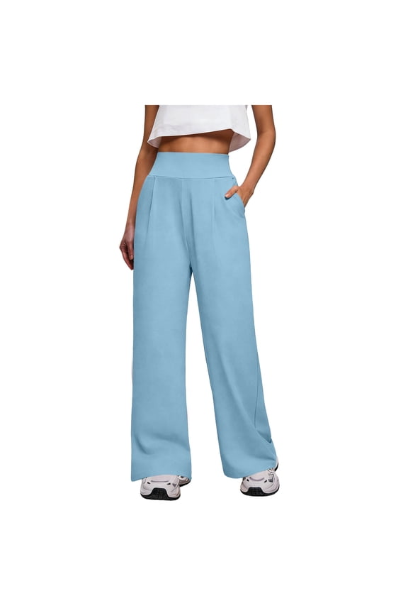 Ladies Tummy Control Shaping Pants, High Waist Compression Design, Smooth Stretch Fabric, Slimming Straight Leg, Daily Figure Friendly Slacks Light Blue M