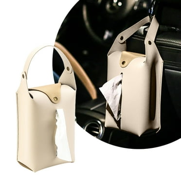 Nhthy Multifunctional Leather Car Tissue Box with Hanging Strap, Wall-Mounted Rectangular Napkin Bag for Home and Car, Waterproof Faux Leather Tissue Case for Truck and Automobile. Beige