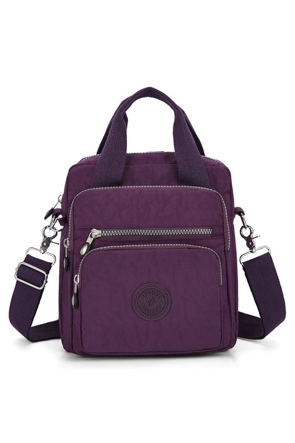 Multifunctional Nylon Crossbody Bag, Casual Daily Vertical Square Bag, Gold Hardware Travel Shoulder Bag, Large-capacity Zipper Closure Tote. Wine