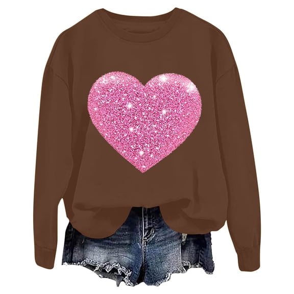 Nhthy Printed Long Sleeve Round Neck Sweatshirt Casual Loose Blouse Comfortable Fashionable Top for Work Party Daily Wear Summer Spring Lightweight and Soft Brown L