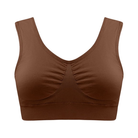 Nhthy Sports Bras for Women, Seamless Comfortable Yoga Bra with Removable Pads Brown M