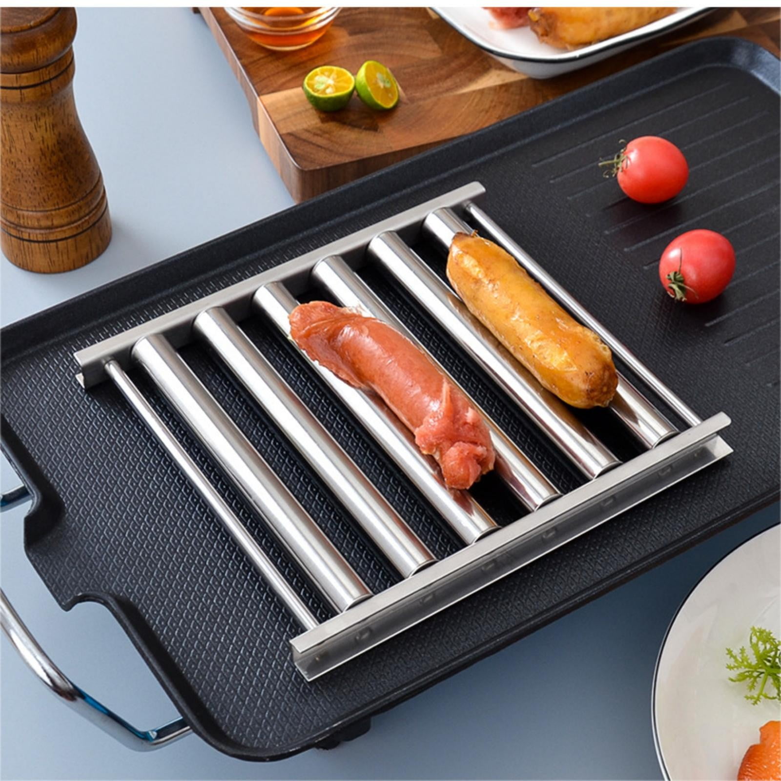 Nhthy Stainless Steel Hot Dog Grill Rack, Sausage Barbecue Roller