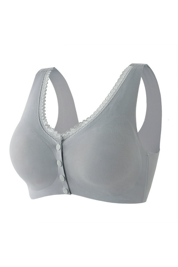Summer Thin Seamless Bra Middle-Aged Women Plus Size Front Closure Wireless Comfort Bras Full Support Sleep Bralette Gray XXXL