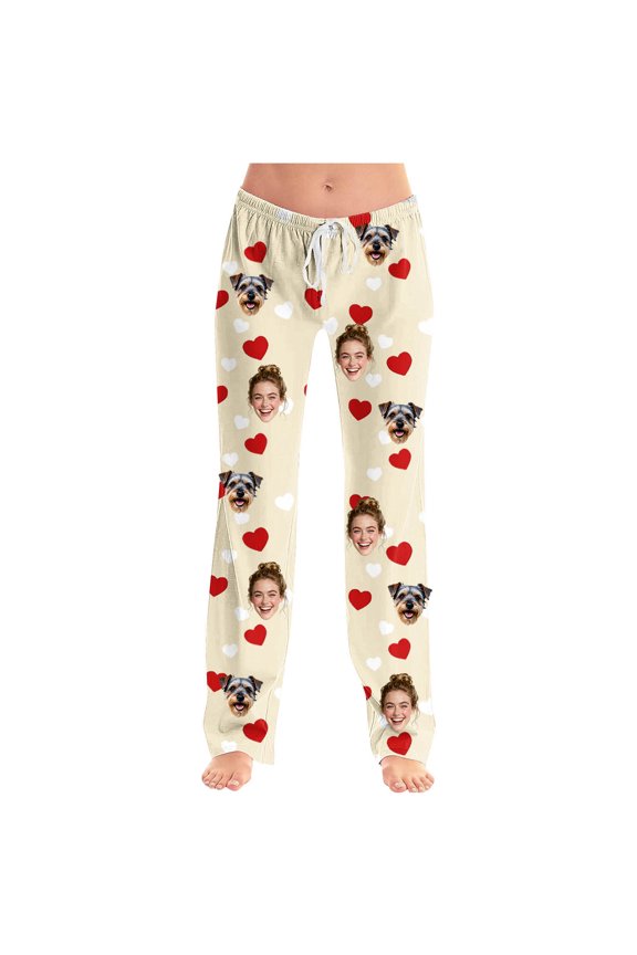 Unisex Custom Graphic Lounge Pants, Exclusive Valentine Pattern Print, Elastic Drawstring Waist, Loose Comfortable Home Casual Pants Beige S