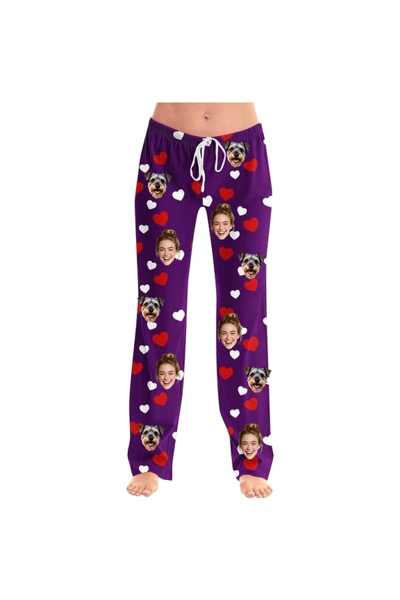 Unisex Custom Graphic Lounge Pants, Exclusive Valentine Pattern Print, Elastic Drawstring Waist, Loose Comfortable Home Casual Pants Purple S
