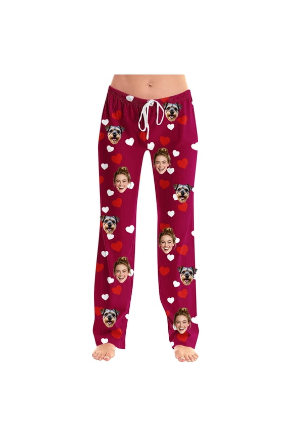 Unisex Custom Graphic Lounge Pants, Exclusive Valentine Pattern Print, Elastic Drawstring Waist, Loose Comfortable Home Casual Pants Wine S