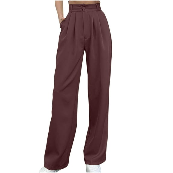 Nhthy Wide Leg Pants Woman High Waisted Business Casual Work Dress Pant Dressy Palazzo Slacks Flowy Trousers with Pockets Brown M
