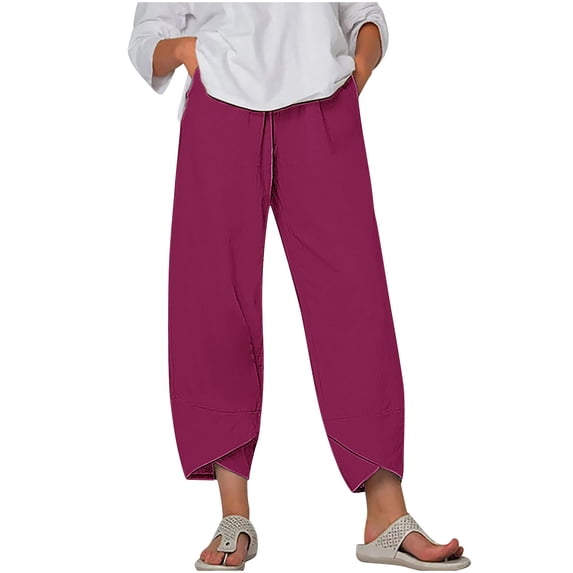 Nhthy Women Capri Pants Summer Loose Yoga Pants Comfy Workout Cropprd Pant Solid Color Lounge Capris with Pockets Plus Size Pink XL