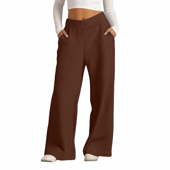 Nhthy Women Oversized Wide Leg Sweatpants Drawstring Kids Baggy Straight Leg Track Pants Casual Plain Pockets Brown S