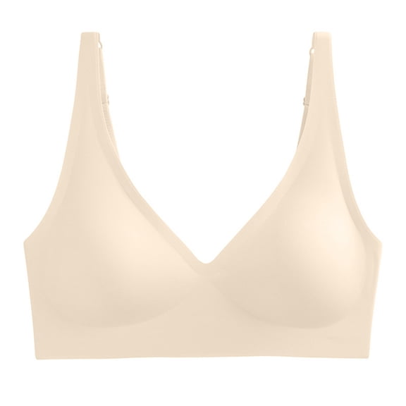 Nhthy Women's Beauty Back Smoothing Minimizer Bra, Deep U Push Up Low Cut Plunge Bras, Comfort Wirefree Lifting Brassiere Beige L