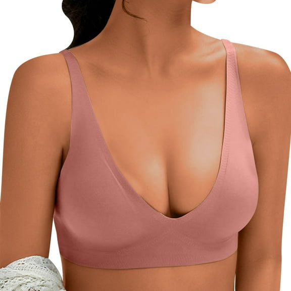 Nhthy Women's Beauty Back Smoothing Minimizer Bra, Deep U Push Up Low Cut Plunge Bras, Comfort Wirefree Lifting Brassiere Pink S