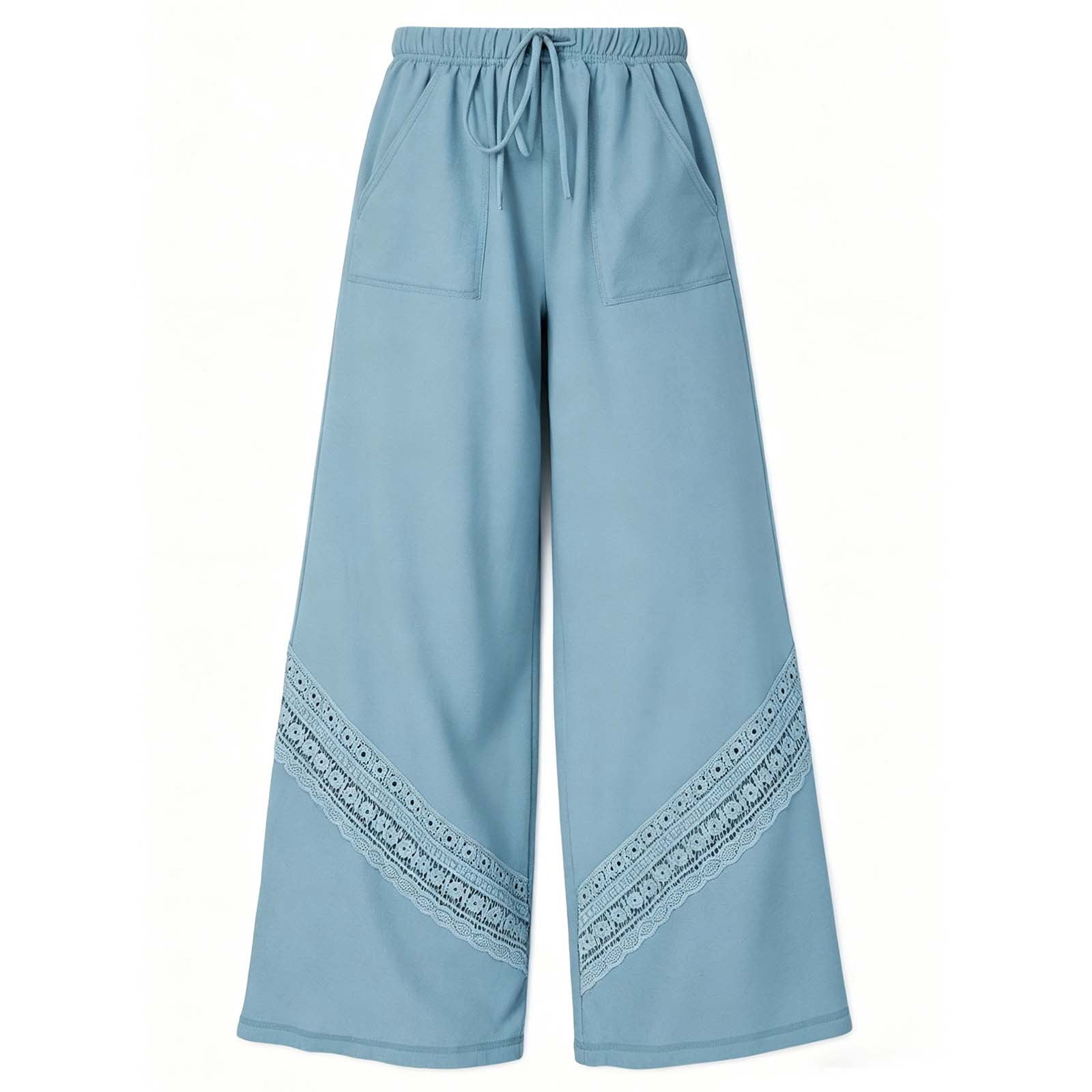 Nhthy Women’s Boho Lace Trim Palazzo Pants, Exquisite Lace Border ...