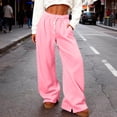 thumbnail image 1 of Nhthy Women's Fleece Lined Sweatpants Foldover Waistband Drawstring Wide Leg Sweat Pants Warm Lounge Pants with Pockets Pink L, 1 of 8