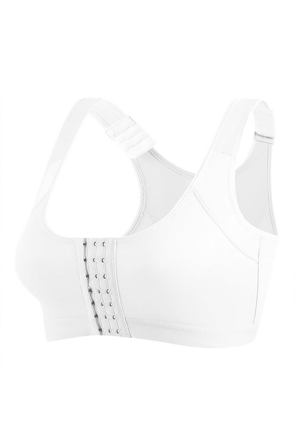 Women's Full Figure Front Closure Wirefree Back Support Posture Bra, Prevent Humpback Chest Breast Support Bra White M