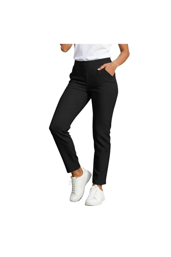 Women’s Golf Outdoor Sports Pants, Stretch Breathable Fabric, Slim Straight Fit, Functional Pockets, Suitable for Golf, Hiking & Walking Black M