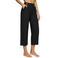 thumbnail image 1 of Nhthy Women's High Waist Linen Blend 7/8 Capri Pants, Elastic Waist Button Detail, Loose Comfort Fit Casual Cropped Trousers for Summer Beach Daily Black XXXL, 1 of 7