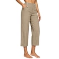 thumbnail image 1 of Nhthy Women's High Waist Linen Blend 7/8 Capri Pants, Elastic Waist Button Detail, Loose Comfort Fit Casual Cropped Trousers for Summer Beach Daily Khaki XL, 1 of 7