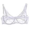 thumbnail image 1 of Nhthy Women's Lace Mesh Bra With Exquisite Embroidery - Sheer Balconette See-Through Bralette Unlined Underwire White L, 1 of 6