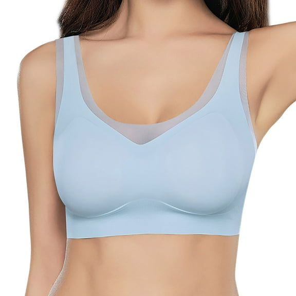 Nhthy Women's Seamless Comfortable Sports Bras with Removable Pads for Active Lifestyle Blue L