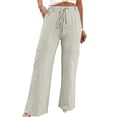 thumbnail image 1 of Nhthy Women's Solid Summer Drawstring Waist Cargo Pants Wide Leg Casual Loose Fit Trousers White L, 1 of 6