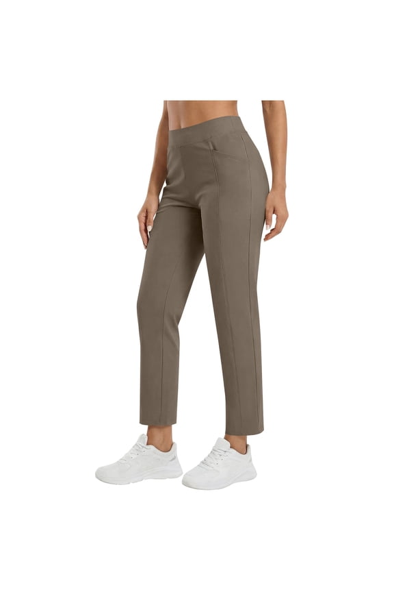 Women's Summer Golf Style Straight Long Pants, High Waist Capri Length Full Length Athletic Trousers Brown S