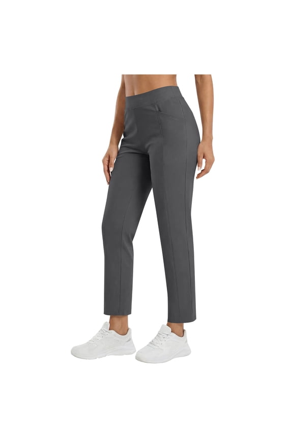 Women's Summer Golf Style Straight Long Pants, High Waist Capri Length Full Length Athletic Trousers Dark Gray XXL