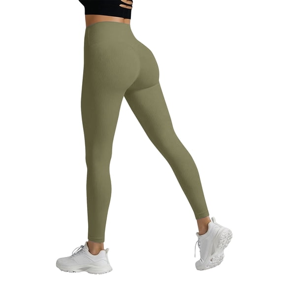 Nhthy Women's Summer High Waist Ribbed Leggings Butt Lifting Yoga Workout Casual Pants Army Green XL