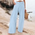 thumbnail image 1 of Nhthy Women's Summer Linen Loose Pants Straight Leg Trousers Button Elastic Waist Pockets Light Blue S, 1 of 9