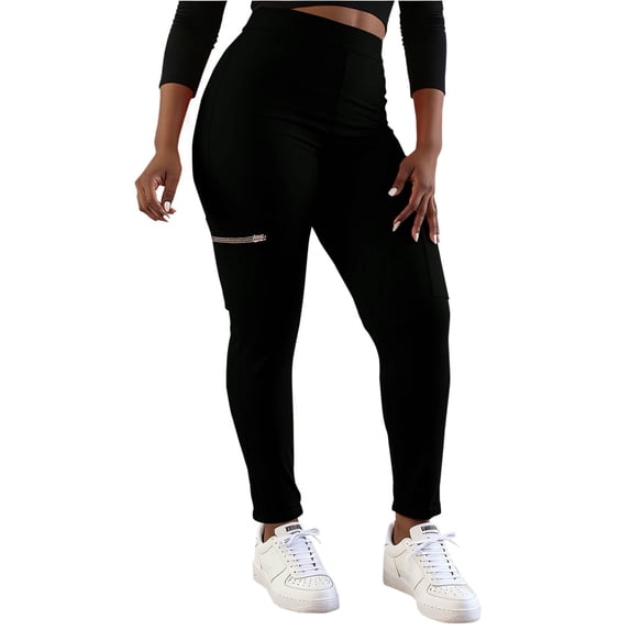 Nhthy Women's Summer Multi Pocket Zipper Long Pants, High Waist Slim Fit Full Length Athletic Trousers Blue L