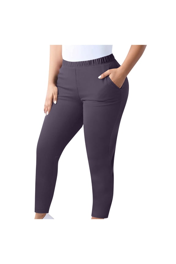 Women's Summer Plus Size High Waist Pants Stretch Fabric Casual Trousers with Pockets Navy XXXXL
