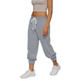 thumbnail image 1 of Nhthy Women's Summer Solid Cropped Joggers Elastic Waist Drawstring with Functional Pockets Gray XL, 1 of 5