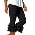 thumbnail image 1 of Nhthy Women's Triple Layer Ruffle Hem Yoga Capri Pants, Elastic Waist High Stretch, Comfort 7/8 Cropped Leggings for All Season Black M, 1 of 6