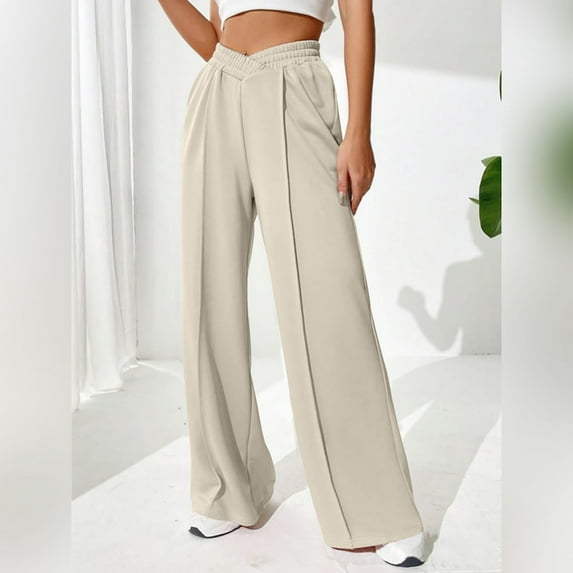 Nhthy Women's V Crossover Waist Sweatpants Baggy Wide Leg Sweat Pants Comfy Loose Fit Bootcut Long Length Lounge Pants Yellow M