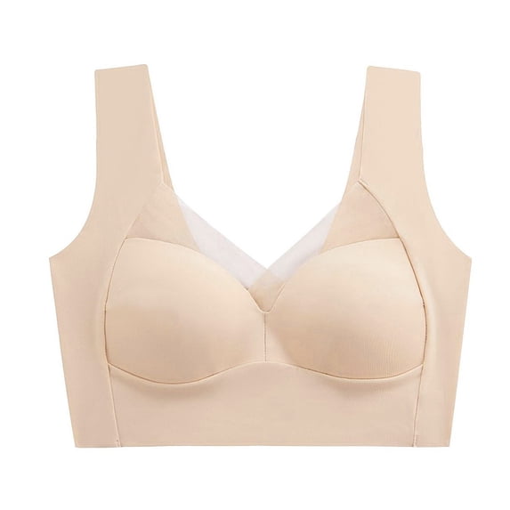 Nhthy Womens Bras for Older Women Seamless Wireless Posture Correcting Push Up No Underwire Anti Sagging Full Coverage Ice Silk Bra Yellow XXL