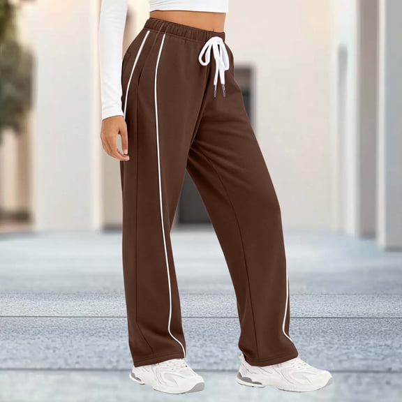 Nhthy Womens Wide Leg Sweatpants Spring Baggy Lounge Travel Pants Fall Fashion Outfits Trendy Joggers Clothes Brown L