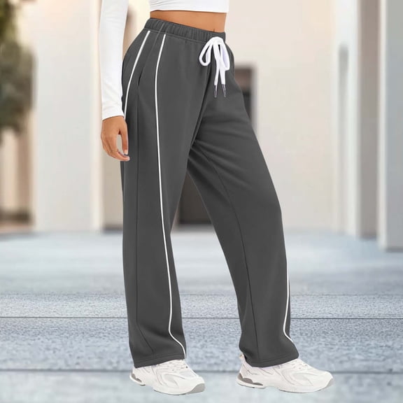 Nhthy Womens Wide Leg Sweatpants Spring Baggy Lounge Travel Pants Fall Fashion Outfits Trendy Joggers Clothes Gray M