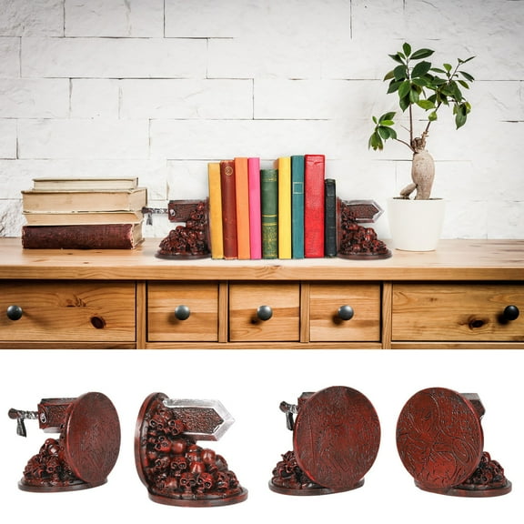 NhthyT Cosmic-Themed Resin Bookends with Magnetic 'Sword through Book' Illusion - Perfect for Decorative Collections and Thoughtful Gifts red