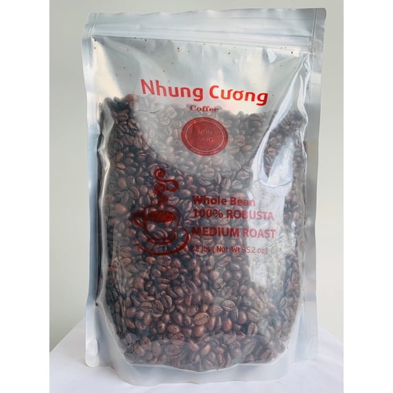 Nhung Cương 100% Robusta Vietnamese Whole Beans Coffee, Organic, Medium Roasted - 2.20 lbs