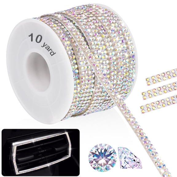 NiArt 10-Yard Self Adhesive Crystal Rhinestone Ribbon,Durable Sparkling Glass Diamond Decoration Ribbon for Car Interior,Tech Gadget,Easy to Apply Strong Adhesion Long-Lasting Brilliance (Iridescent)