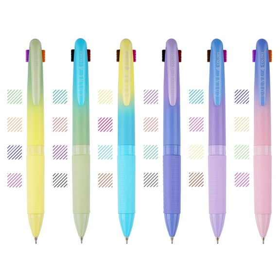 NiArt 4-in-1 Retractable Gel Ink Pens Set of 6, 6 PCS Gradient Pens, Smooth 0.7mm Bullet Tip & Multicolor Quick-Dry Ink for Journaling, Note Taking, Push Button Color Switching, Clip Design
