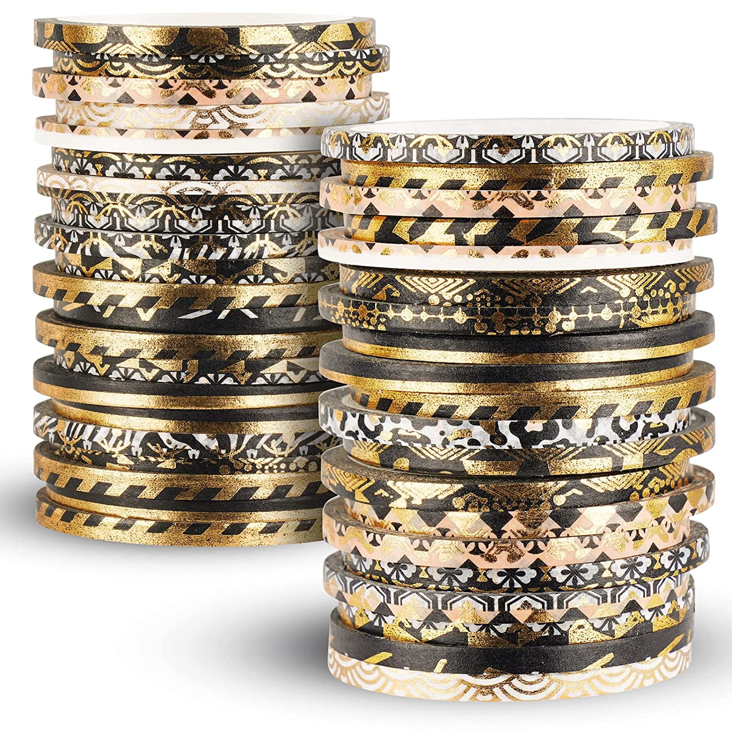 NiArt 80g Gold Foil Washi Tape Set, Random Patterned Slim Decorative Masking Tapes for Bullet