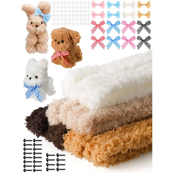 NiArt DIY Fluffy Pipe Cleaners Craft Kit, 39.4 Jumbo Coral Fleece Pipe Cleaners, 48 PCS Plush Chenille Stems Set with Eyes Noses and Bows, Easy to Shape for Animal Crafts and Creative DIY Projects