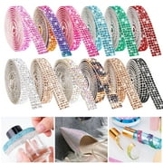 NiArt Self Adhesive Crystal Rhinestone Diamond Ribbon 12 Rolls 0.9cm Wide Total 12 Yards Multi-Functional DIY Decorative Bling Gemstone Arts Crafts Sticker Tape Glitter Shoes Clothes Assorted Colors