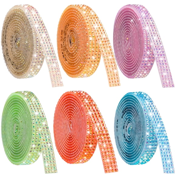 NiArt Self Adhesive Crystal Rhinestone Ribbon Set of 6 Colors, 6 Yards of Sparkling Decorative Ribbons, 0.39 Inch Width, Easy-to-Apply Adhesive Backing for DIY Crafts, Home Decor and Special Events